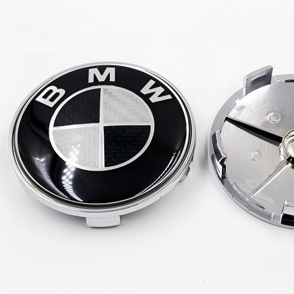 För BMW Svart & Vit Kolfiber Center Nav Legeringshjul Kapslar 68mm Set Om 4 ST