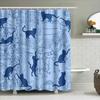 Blue Feline Bathroom Curtain Set: Modern Cat Print Shower Curtain With Rings For Home Decor Perfect Gift For Animal Lovers