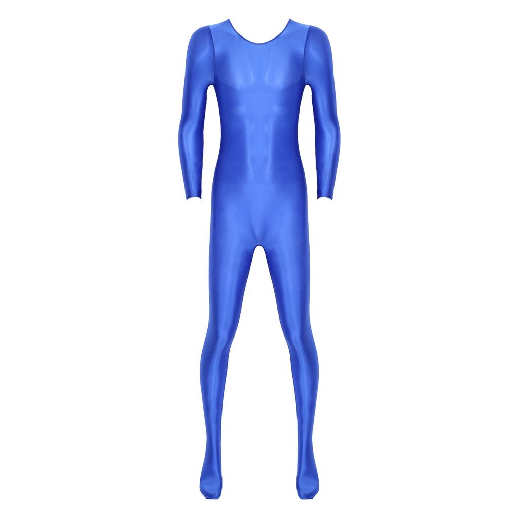 Herren Glatter Unifarbener Langarm Rundhals Bodystocking Nachtwäsche Body
