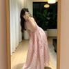 2026 Floral Print Sleeveless A-Line Midi Dress Women Cinched Waist Pink Chic Beach Vacation