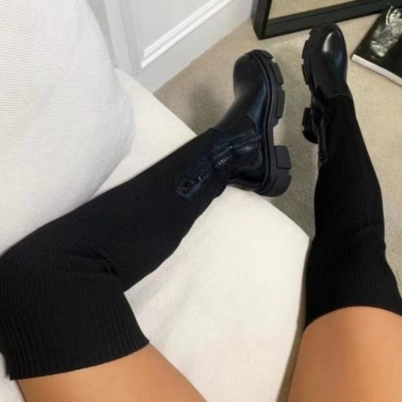 Autumn and Winter Fashion New Sexy Breathable Round Toe Solid Color Comfortable Square Heel Zipper Women's Boots