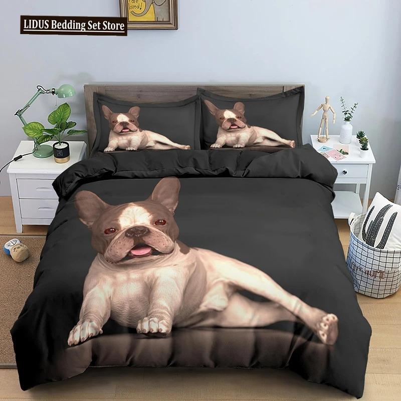 French Bulldog Duvet Cover Set Puppy Bedding Set Bedclothes With Pillowcase Single Double King Queen Size