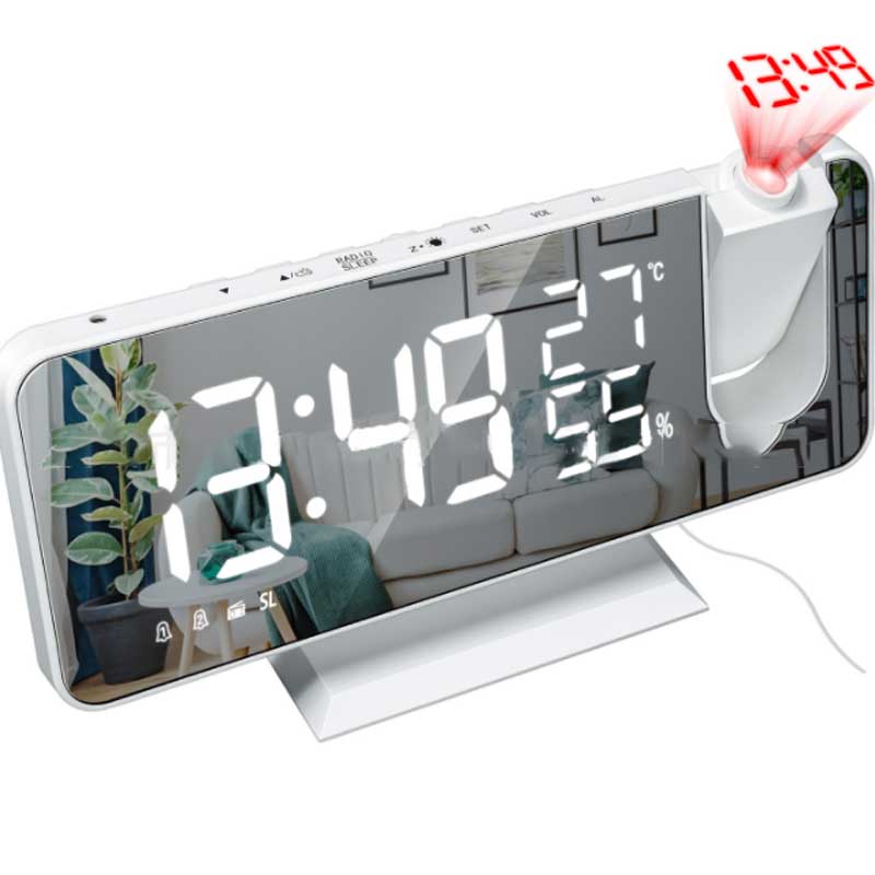 Multi-function Projection Alarm Clock LED Mirror Clock Electronic Digital Clock Radio Temperature and Humidity Display