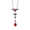Gothic Bat Red Water Drop Pendant Necklace With Alloy Chain For Men Women