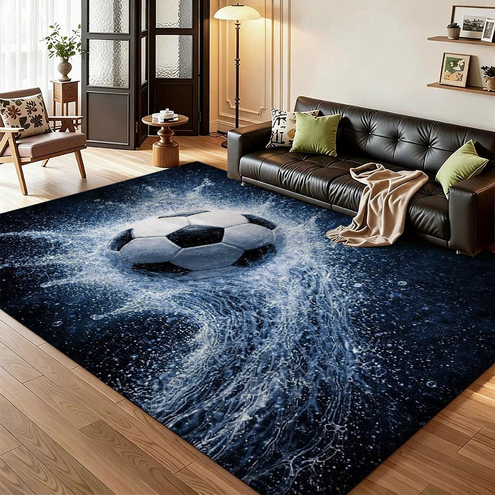 Soccer Ball Water Splash Print Theme Rug Soft Texture Nonslip Carpet For Hallway Balcony Study Home Party Decor Christmas Gift