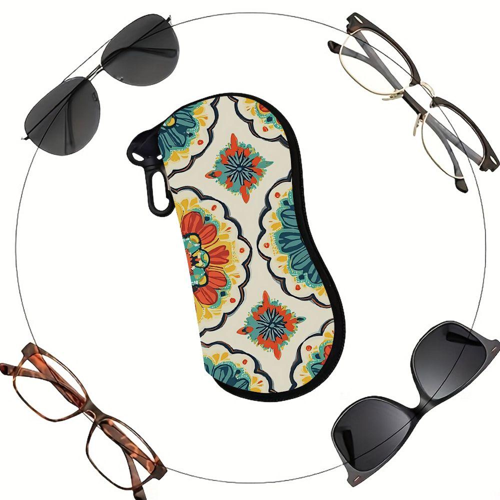 2D-Bohemian Floral Pattern Glasses Case, Vintage Mandala Print Sunglasses Case, Portable Protective Eyewear Container, Stylish Accessory For Women