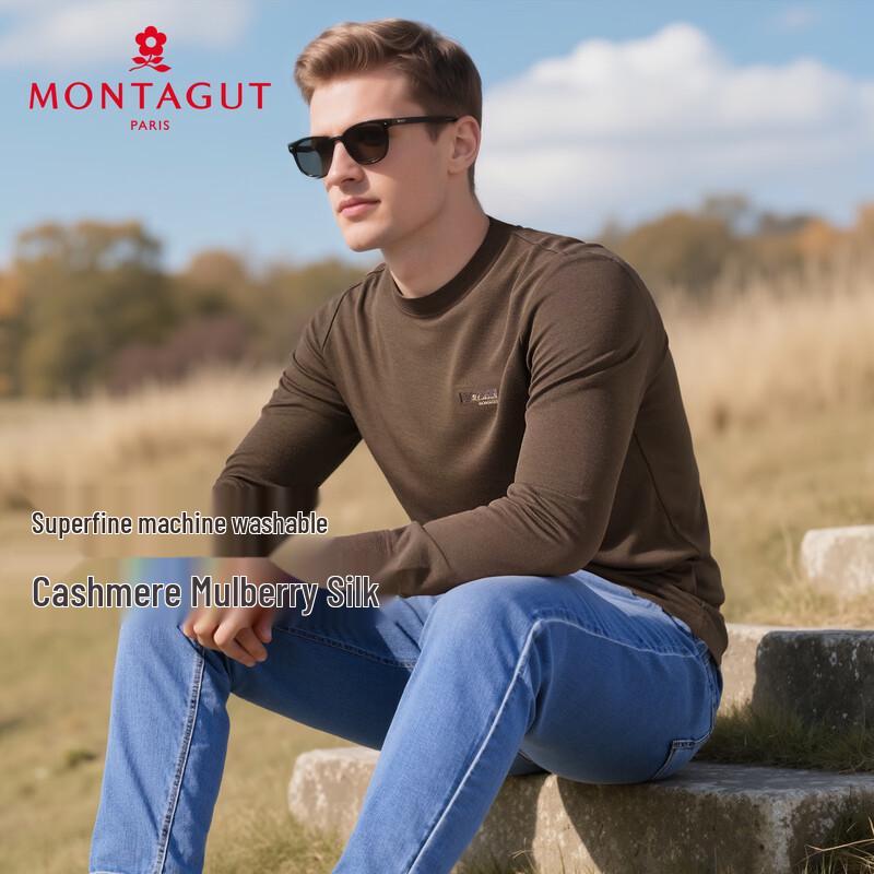 MONTAGUT Men's Cashmere & Silk Blend Round Neck Pullover