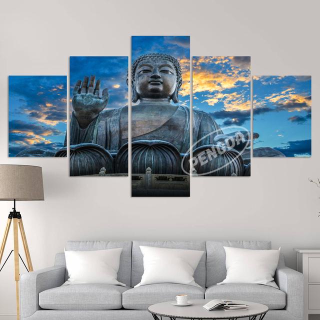 

HD принты холст картины для гостиной стены искусства 5 шт. статуя Будды живопись буддизм абстрактный плакат домашний декор рамки 20x35cm*2 20x45cm*2 20x55cm*1