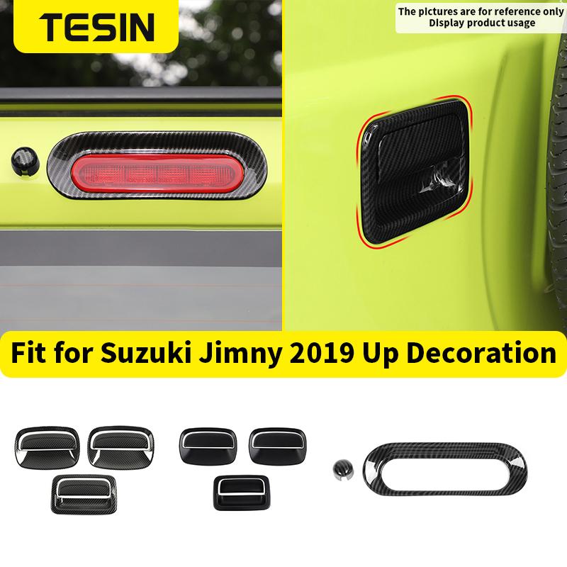TESIN Car Door Side Rear Tail Door Handle Bowl Trim Cover Fit for Suzuki Jimny 2019-2025 High Brake Light Lamp Cover Accessories