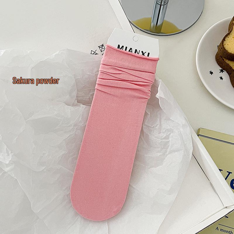 Nahtlose Damen-Socken bis zur Wade aus gekämmter Baumwolle - Weiß, Herbst/Winter, Japanischer Akademiker-Stil, Vielseitig und einfarbig