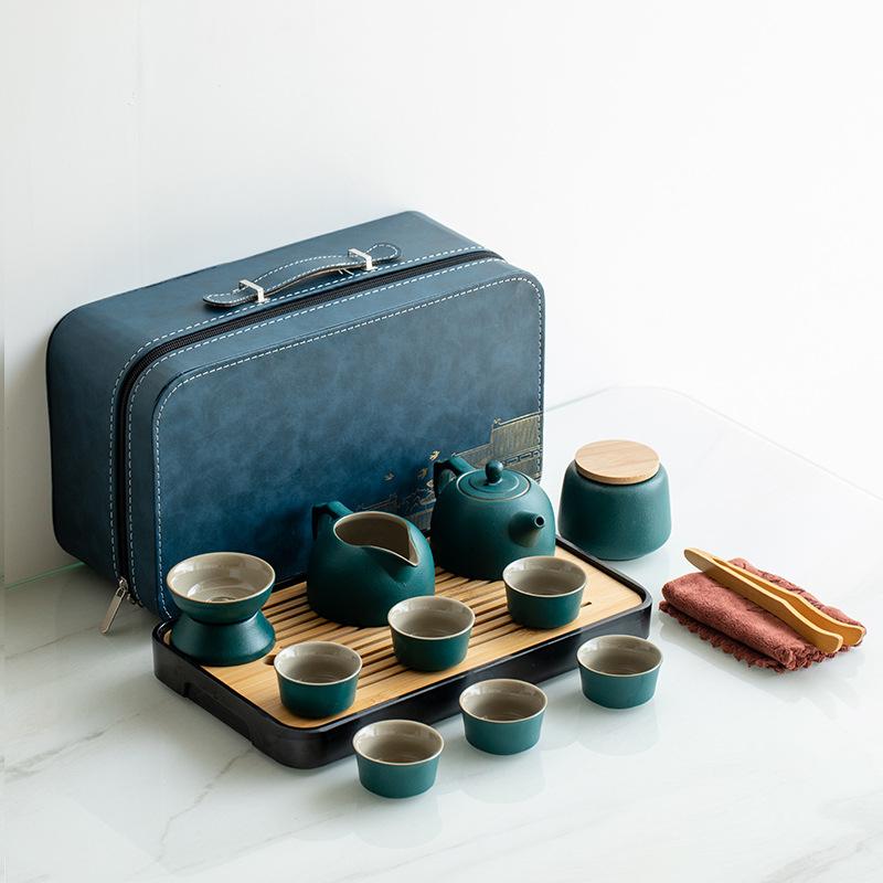 Japanese travel kung fu tea set small set household simple teapot ceramic teacup outdoor tea tray portable bag