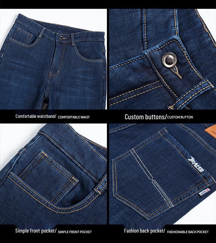 Men's Plus Size Warm Velvet-Lined Denim Pants - Loose, Straight, Winter Casual Wear