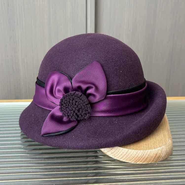 Wool Hat Winter Women'S Fashion Bucket Hat High-End Three-Dimensional Satin Flower Bud Hat Half-Roll Top Hat