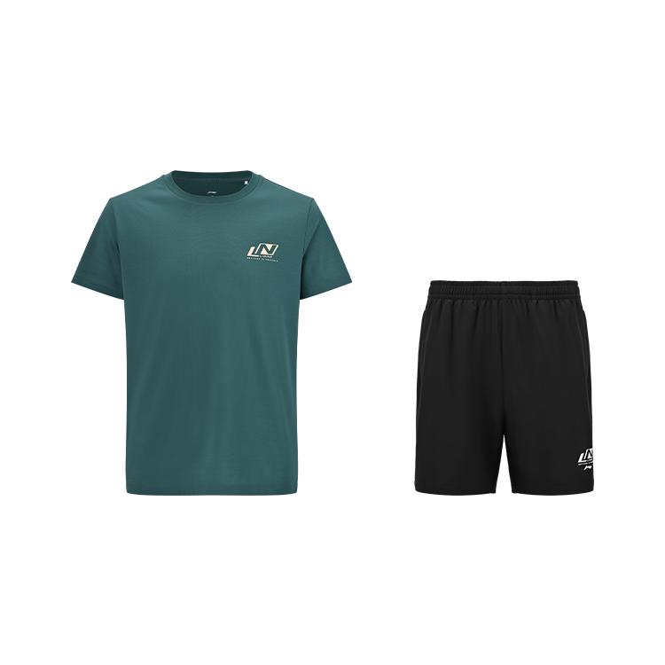 

Li Ning Дышащий Прохладный Свободный Крой Пуловер с Коротким Рукавом Повседневный Спортивный Костюм Унисекс комплекты ATSV607-3+AKSV675-1 S