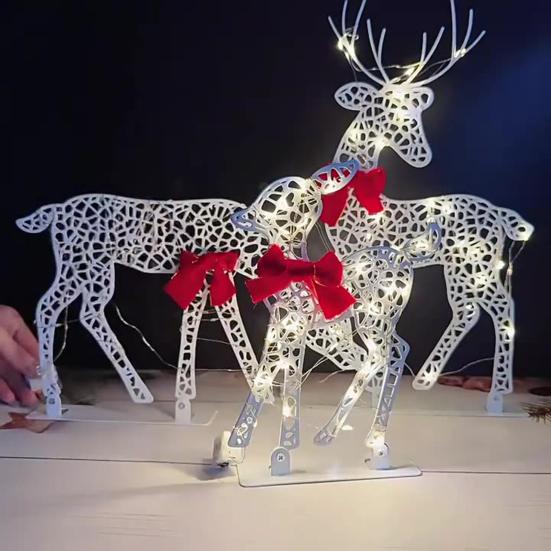 Julelysende Reinsdyrdekorasjon LED-belyst 2D Jernhjortfamilie for Gårdsplass Terrasse Plen Hage Hjem Skrivebordsdekorasjon