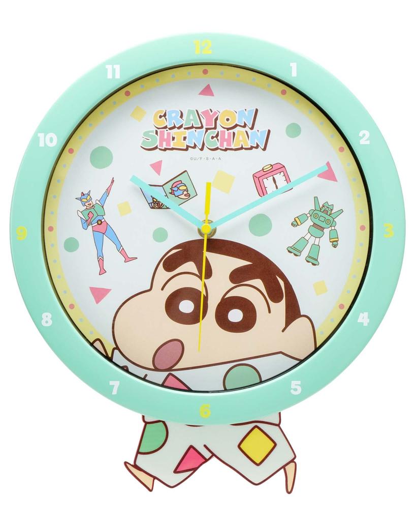 Factory Crayon Swinging Analog Wall Clock with Quiet Operation and Continuous Second T'S Shin-chan Hand, Green, KS-5520264PJ