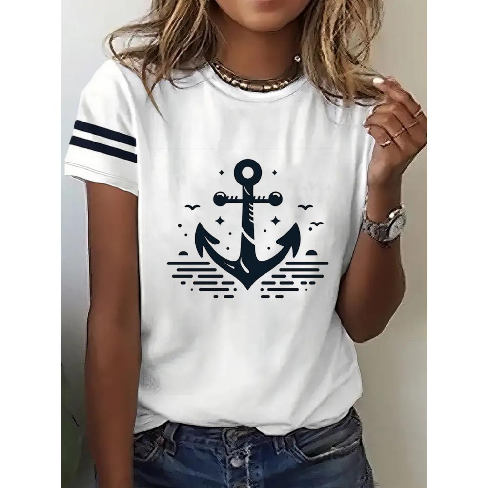 Fashion Anchor T-Shirts 3D Print Women New O-neck Casual Short Sleeves T Shirt Streetwear Y2k Harajuku Tees Tops Female Clothing