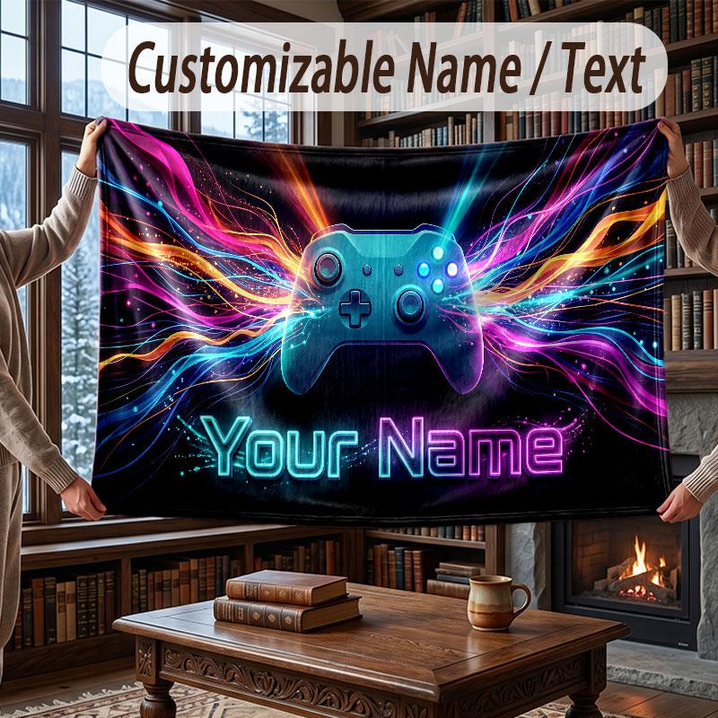 Neon Colorful Theme Throw Blanket Custom Name Text Personalized Blanket Soft Cozy Blanket for Home Sofa Bed