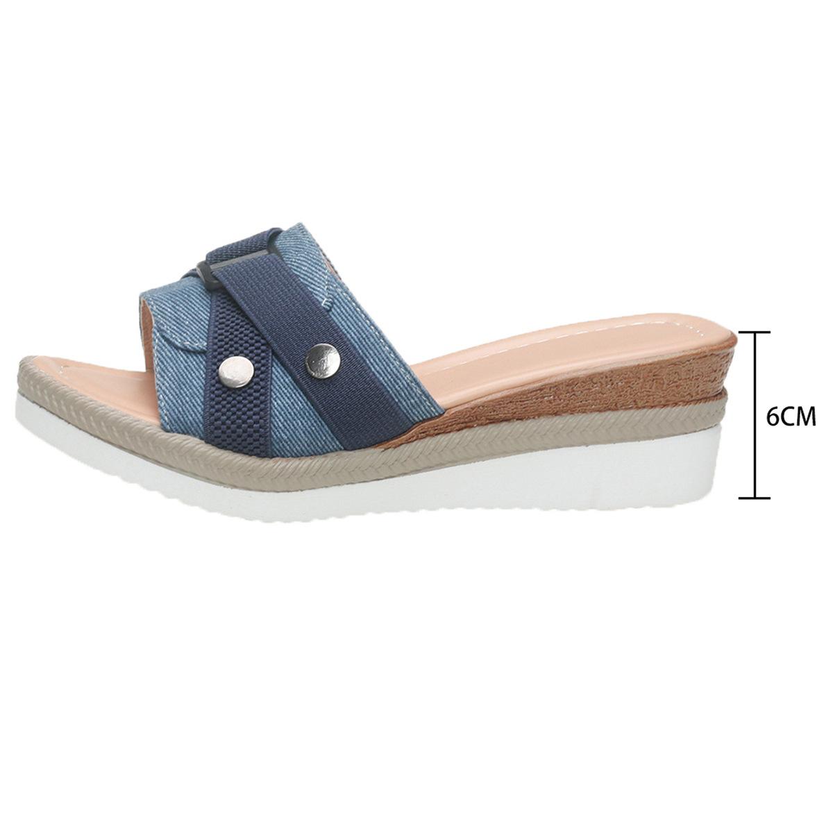 

Large size hemp rope woven one-word buckle wedge slippers 2025 summer new casual open-toed thick-soled slippers women 36 синий