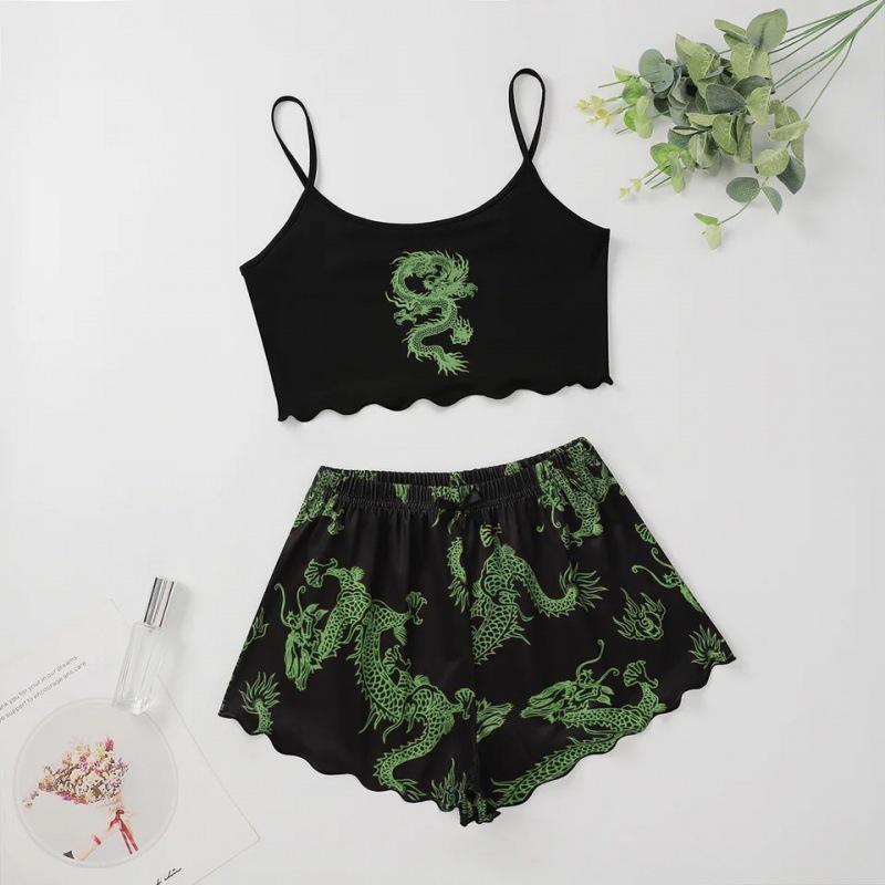 European and American Sleeveless Tank Top & Shorts Two-Piece Pajama Set for Women