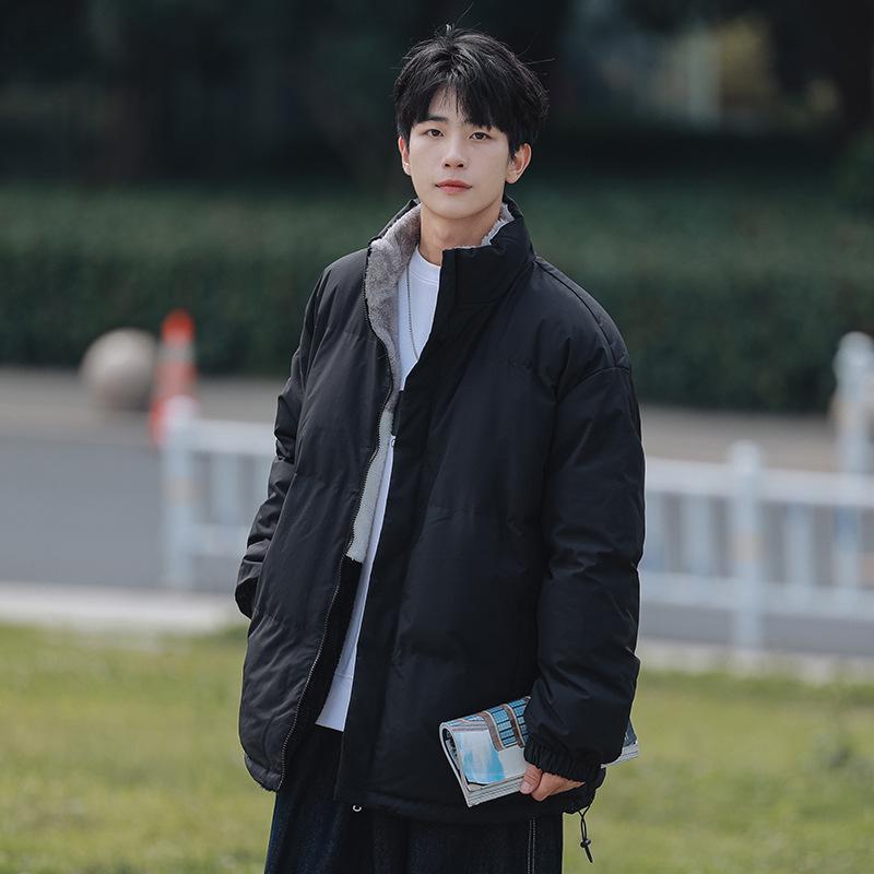 

Двусторонняя хлопковая куртка, хлопковая куртка со стоячим воротником, мужская повседневная свободная хлопковая куртка S чёрный
