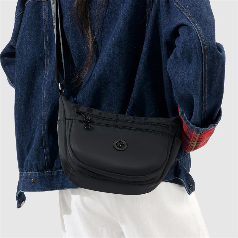 Lightweight Nylon Half Moon Sling Bag with Dual Zipper Pockets Casual Crossbody Waist Pack for Daily Travel