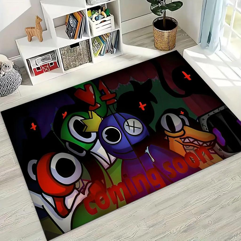 Game 3D R-Rainbow F-Friends Cartoon Art Rug for Bedroom Living Room Sofa Home Doormat Decor,Large Kid Play Non-slip Floor Mat