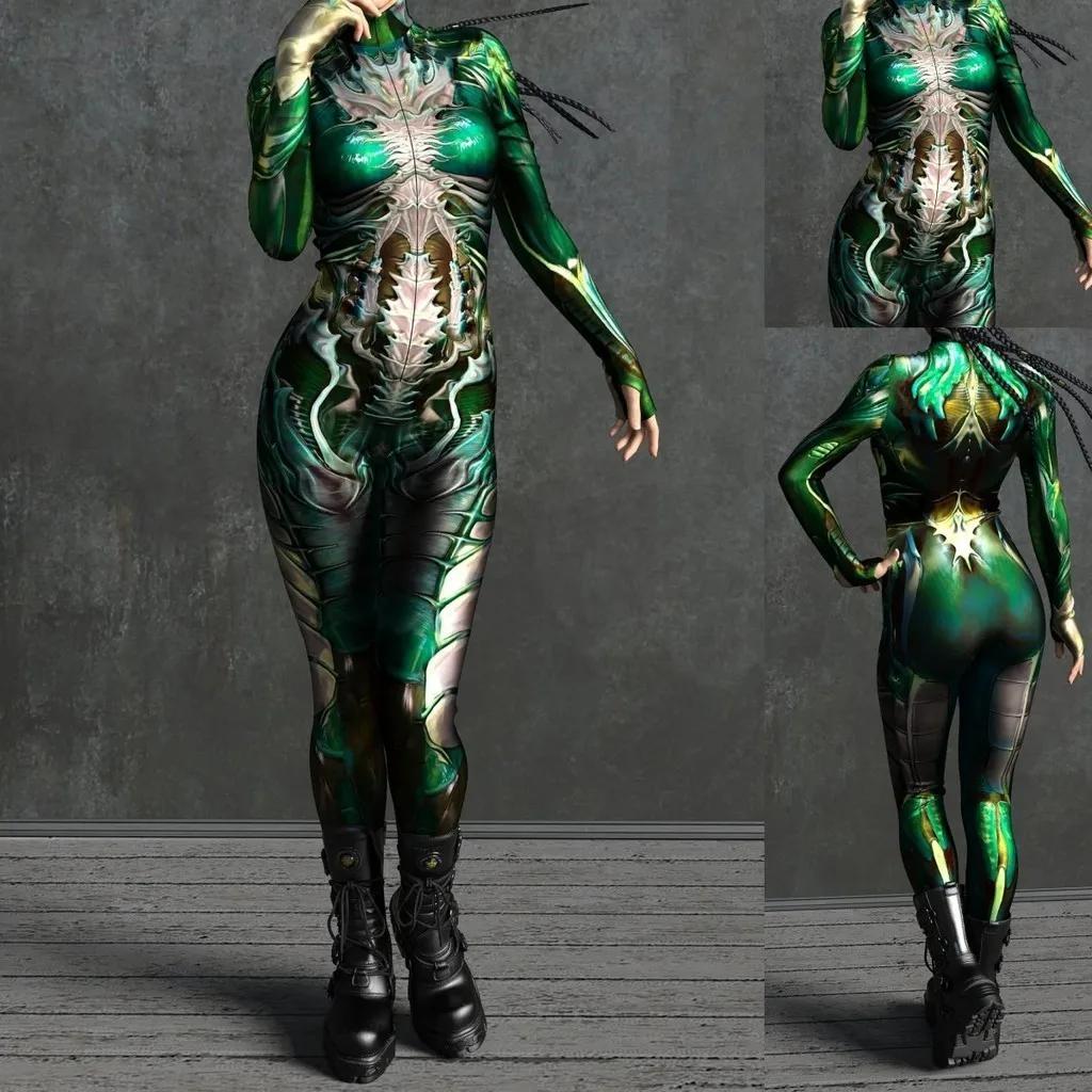 3D Digital Printing Stage Performance Costumes Adults Halloween Events Carnival Theme Party Cosplay Outfit Pretend Game Jumpsuit