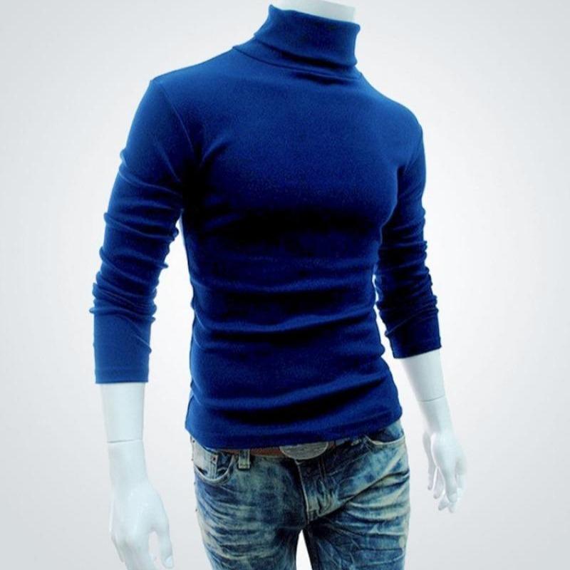New Men's Solid Color T-shirt High Collar Long Sleeve Spring Autumn Winter Bottoming Shirt Knitted Sweater Korean Version Pullover