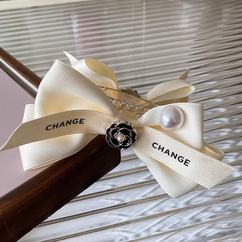 High-End Pearl Camellia Bow Hairpin Ball Head Grabber Hair Fixed Shark Clip Grabber