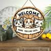 Dekorativt hengeskilt i tre, velkommenskilt, Mønsteret er tre søte katter, innendørs- eller hagedekorasjoner, 2D flat anheng, innflyttingsgaver til venner