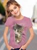 Kinderbekleidung Mädchen T-Shirt Kurzarm 3D Cartoon Katze Druck Kinder Sommerkleidung Mode Niedliche Mädchenkleidung Polyester Tops