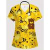 Elegant Womens Uniform Fashion V-Neck Top Comfortable Short Sleeves with Pockets Dentist Nurse Scrub Cute Bee Medical Clothes