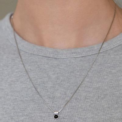 (925 Silver) Round Bar Stone Pendant Necklace NZ2508