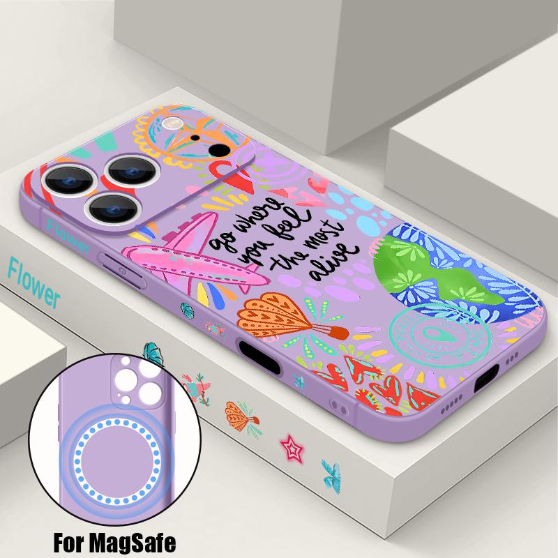 

Cartoon Fire Balloon Pattern Case For iPhone 17 Pro Max Magnetic For Magsafe Silicone Cover For iPhone 16 Pro Max Funda iPhone 15 14 13 12 11 16E Air iPhone 12 фіолетовий