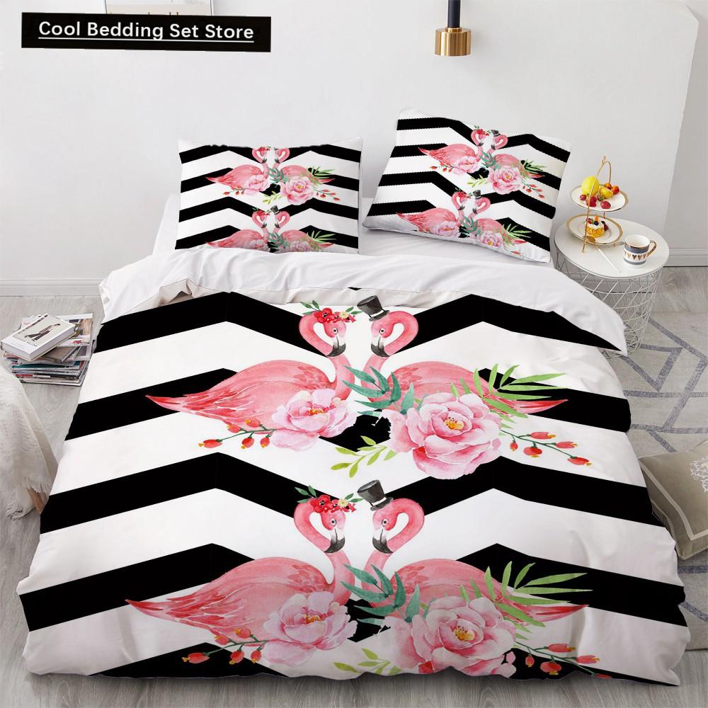 Flamingo Duvet Cover King Queen 3D Pink Animal Bedding Set For Kids Teens Adults Watercolor Style Quilt Cover With Pillowcase