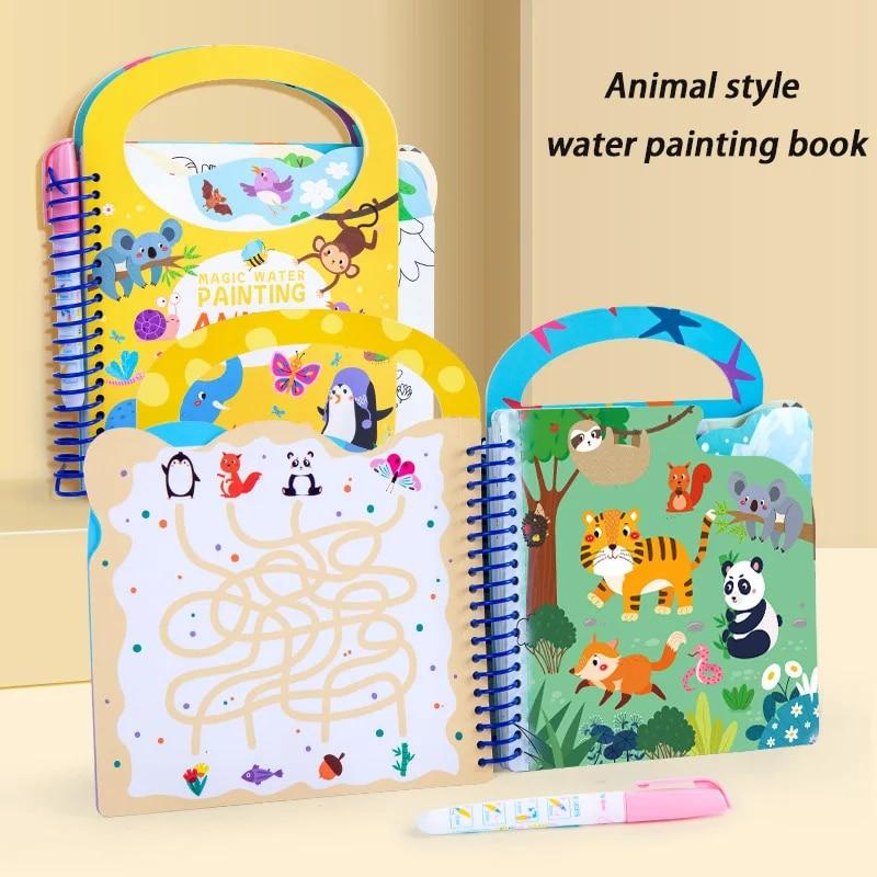 Children Early Education Toys Magical Book with Pen Water Drawing Montessori Toys Gift Reusable Coloring Book Magic Drawing Book