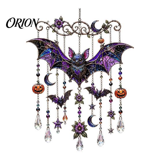 Halloween Wind Chimes Outdoor Decor Acrylic Chime Pendant, Crystal Suncatcher Hanging Ornaments, Decorative Whimsical Bat And Black Cat Window