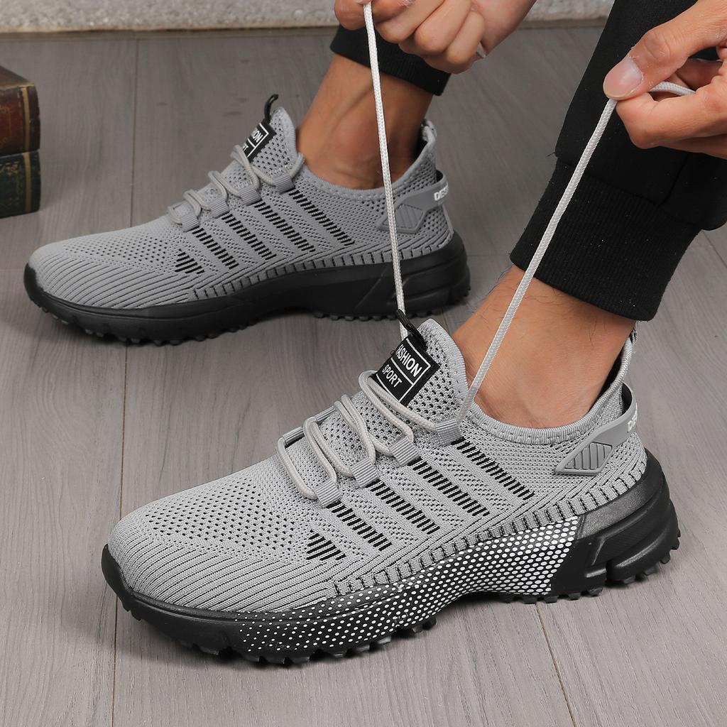 Men's outdoor sports lace-up mesh shoes, non-slip and wear-resistant walking shoes, fashionable, lightweight and breathable marathon running shoes