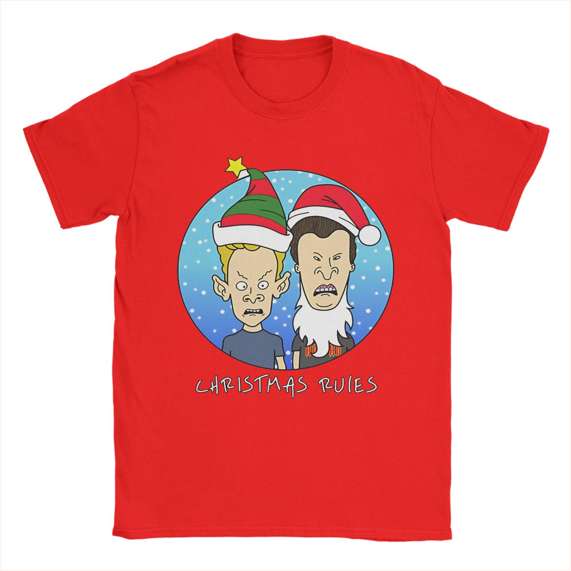 Streetwear christmas rules Beavis and Butthead   T Shirt Mens Cotton Short Sleeve  Round Neck Summer Clothes S
