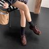 Autumn Retro Lace-Up Chunky Heel Square Toe Leather Shoes for Women