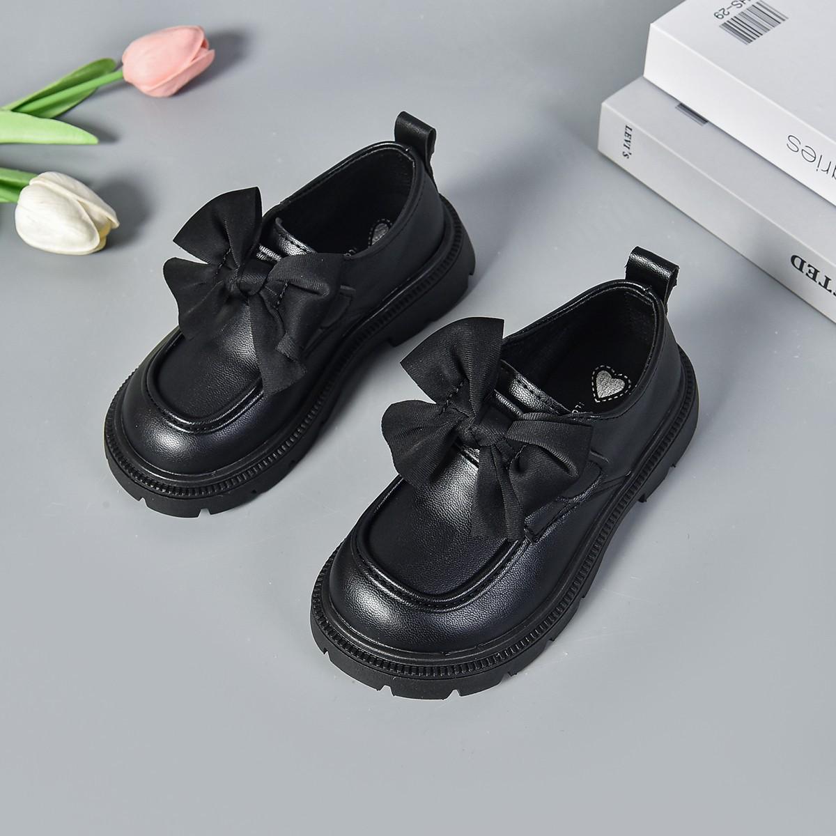 Girls Lightweight Soft Sole British Style Princess Kids Leather Single Shoes 26 чёрный