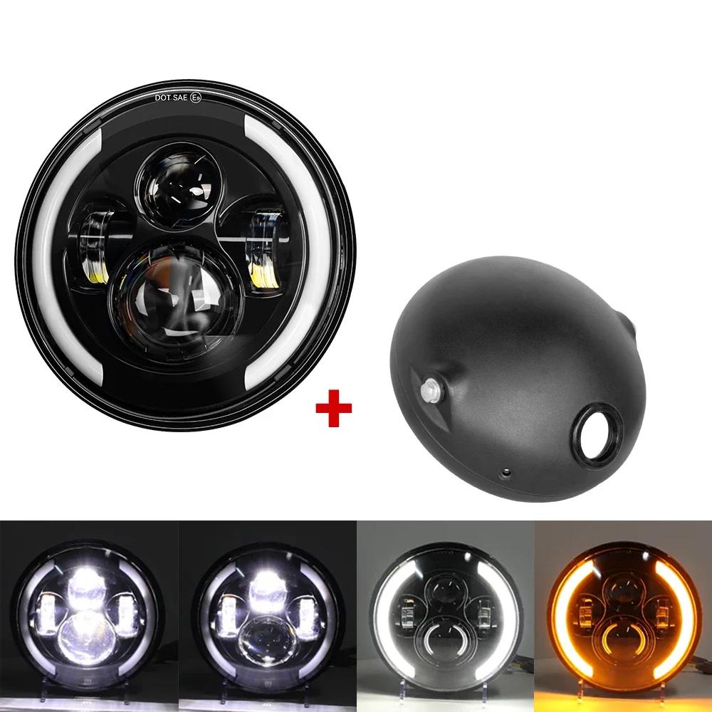 7 Inch 50W DOT SAE E9 Motorcycle Headlamp Angle Eye with DRL Turn Signal Led Headlight Housing Bucket
