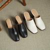 Krazing Pot Mules Cow Skin Basic Clothing Spring Summer Size 43 Size 42 Sandals Women Thick Heels Women Square Toe Slip On Pumps