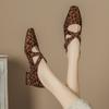 Maillard Leopardenmuster Mary Janes Damen Winterschuhe neu vielseitig kleiner eckiger Kopf flacher Ausschnitt dicker Absatz hohe Absätze