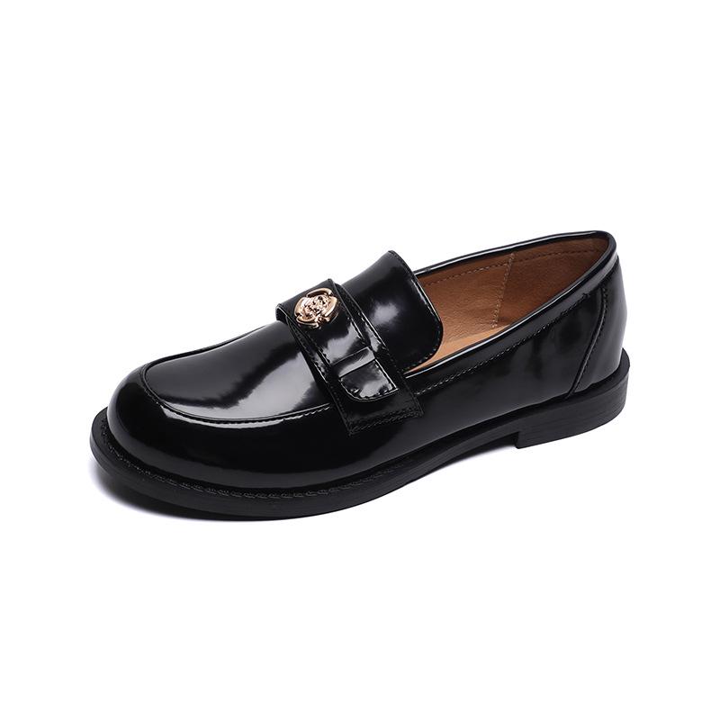 Grape Mom Little Gold Coin Thick-Soled Soft Slip-On Round-Toe Chunky Heeled Women's Loafers