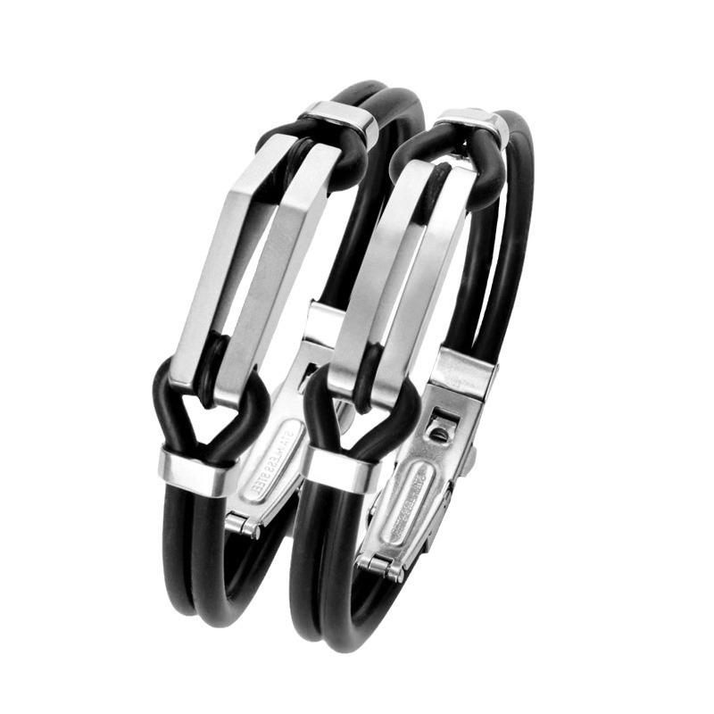 Personalized Chinese Style Couples Bracelets: Engraved Stainless Steel & Silicone Jewelry Gift