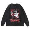 Heavyweight 360g Washed Vintage Berserk Anime Streetwear Cotton Pullover Hoodie-Free Crewneck Sweatshirt Men