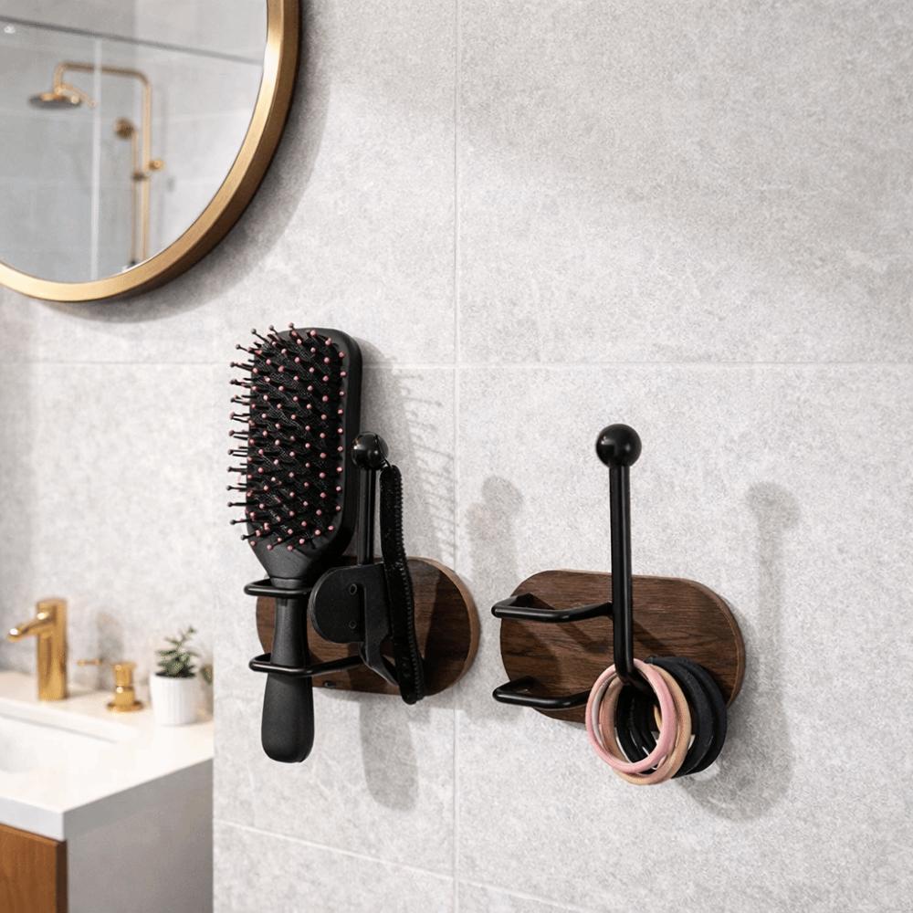 2 Pieces Practical Wall Mounted Hair Tie Storage Rack Rust-proof Waterproof Comb Holder Iron Retro Hair Tie Hook Vanity