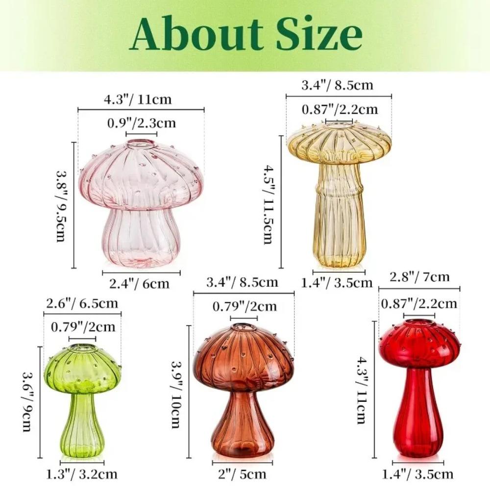5Pcs/set Creative Mushroom Vase Home Small Vase Hydroponic Flower Pot Simple Table Decoration Nordic Transparent Mushroom Vase